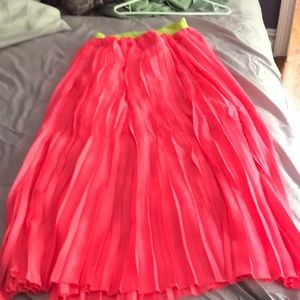 Hot pink with green waistband ruffled skirt